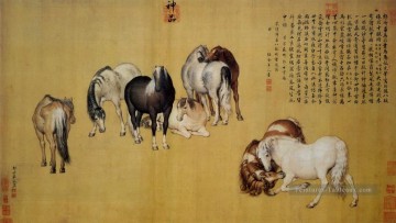  chevaux Peintre - Lang brille huit Chevals Art chinois traditionnel